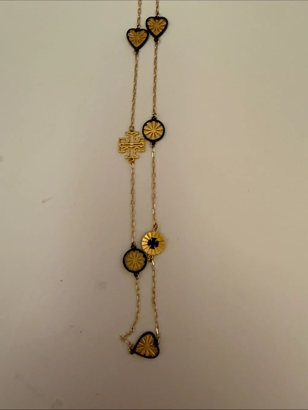 Tory Burch Gold Chain Necklace with Yellow and Black Heart & Medallion Accents